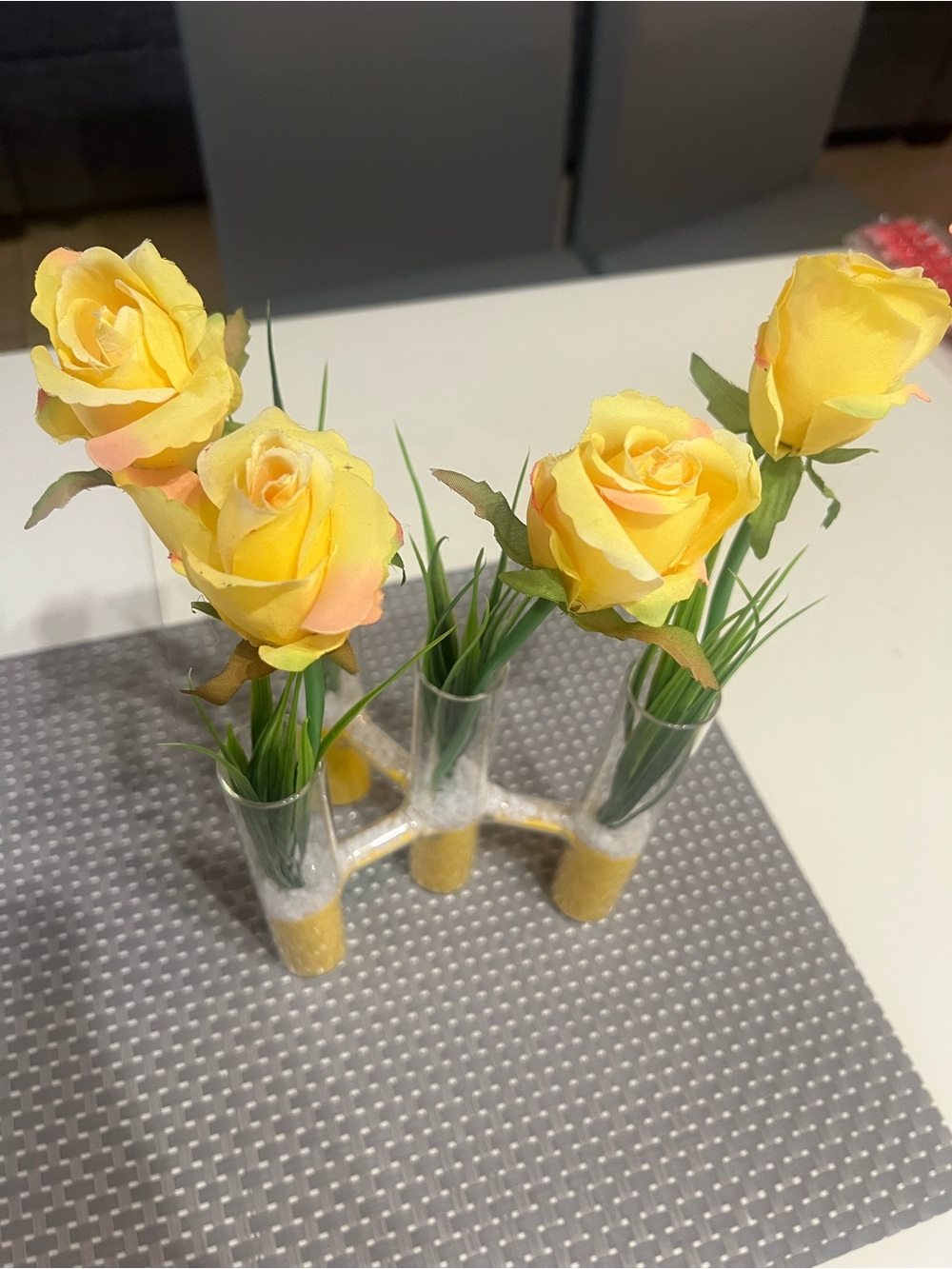 Artificial Yellow Rose Stem Vase Set - Home Accents